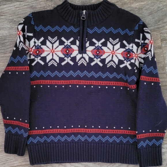 Hanna Andersson Fair Isle Nordic Snowflake 1/4 Zip Cotton Knit Sweater Holiday - Picture 3 of 10